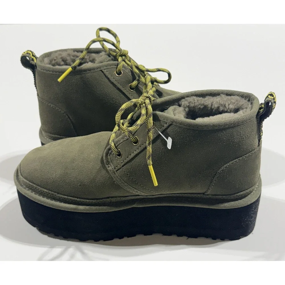 UGG Neumel Platform - Women's Green Suede Lace Up Boots 1130604 - Size 7 NEW NWT